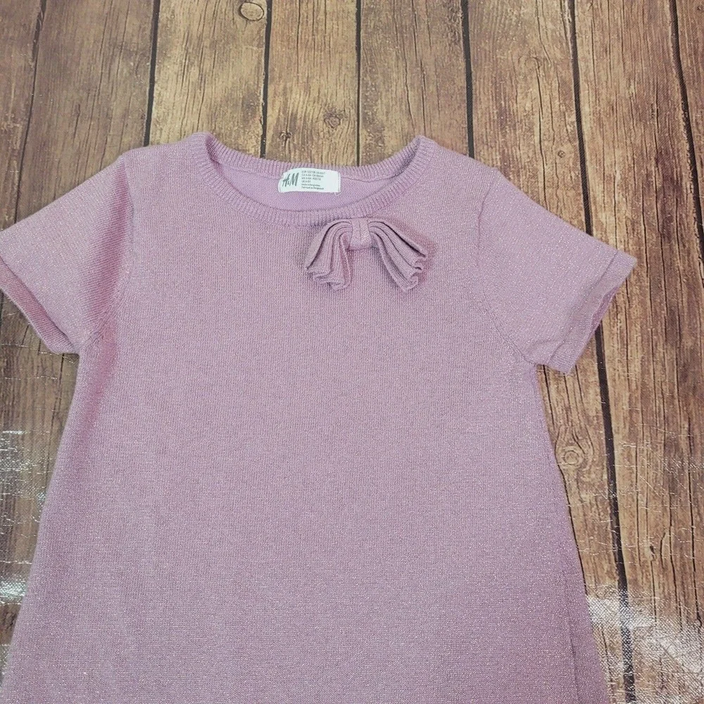 H&M Girls Dress Purple 6X/7 Sweater Sheath Short Sleeve Shimmer Bow